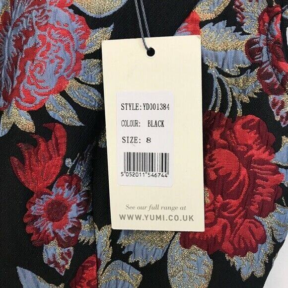 New ModCloth‎ Yumi Black Floral Tapestry Dress Pink Red Roses  Sz 4 - Picture 4 of 10